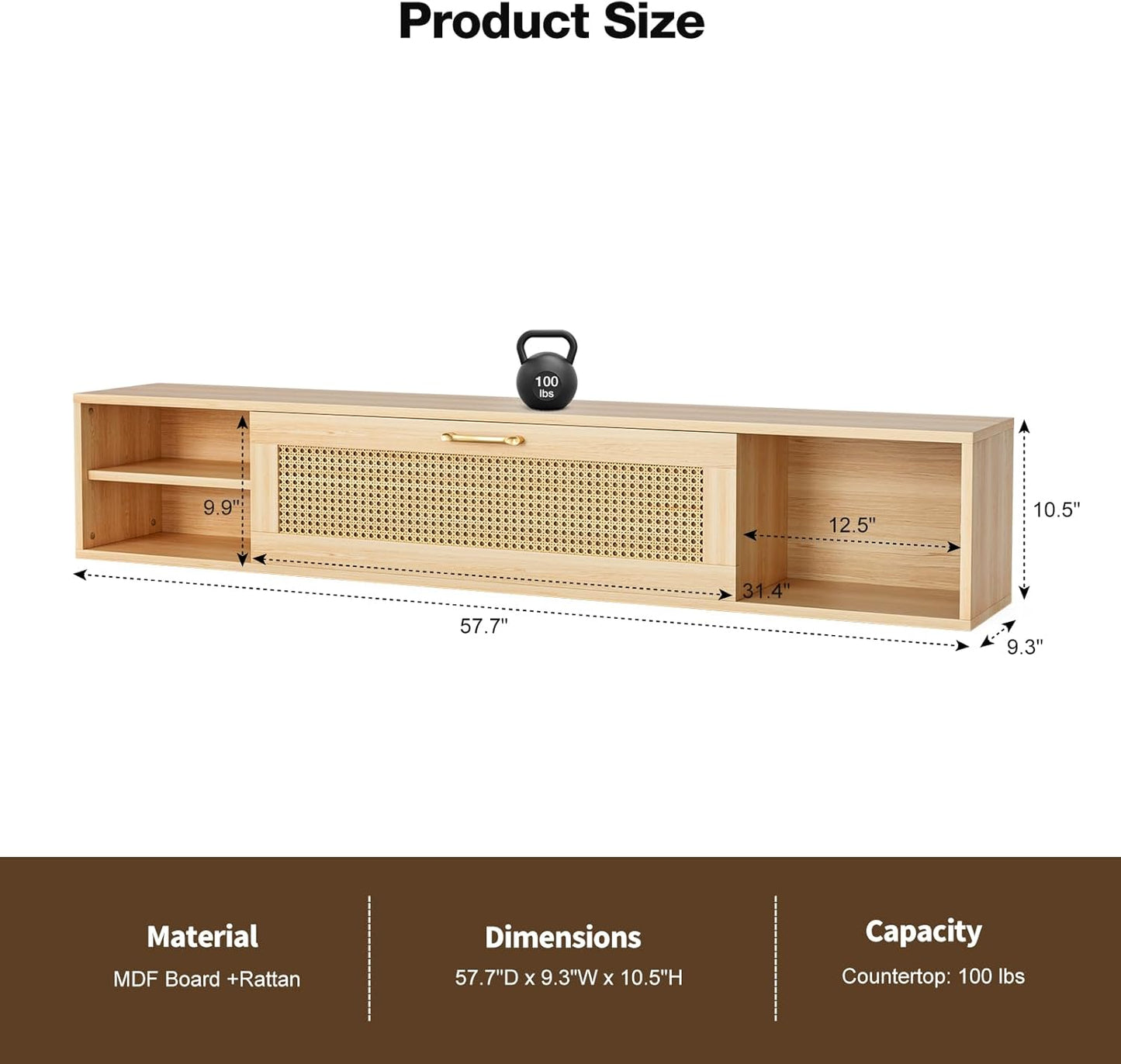 Floating TV Stand, Wall Mounted TV Cabinet with Storage, Entertainment Media Console