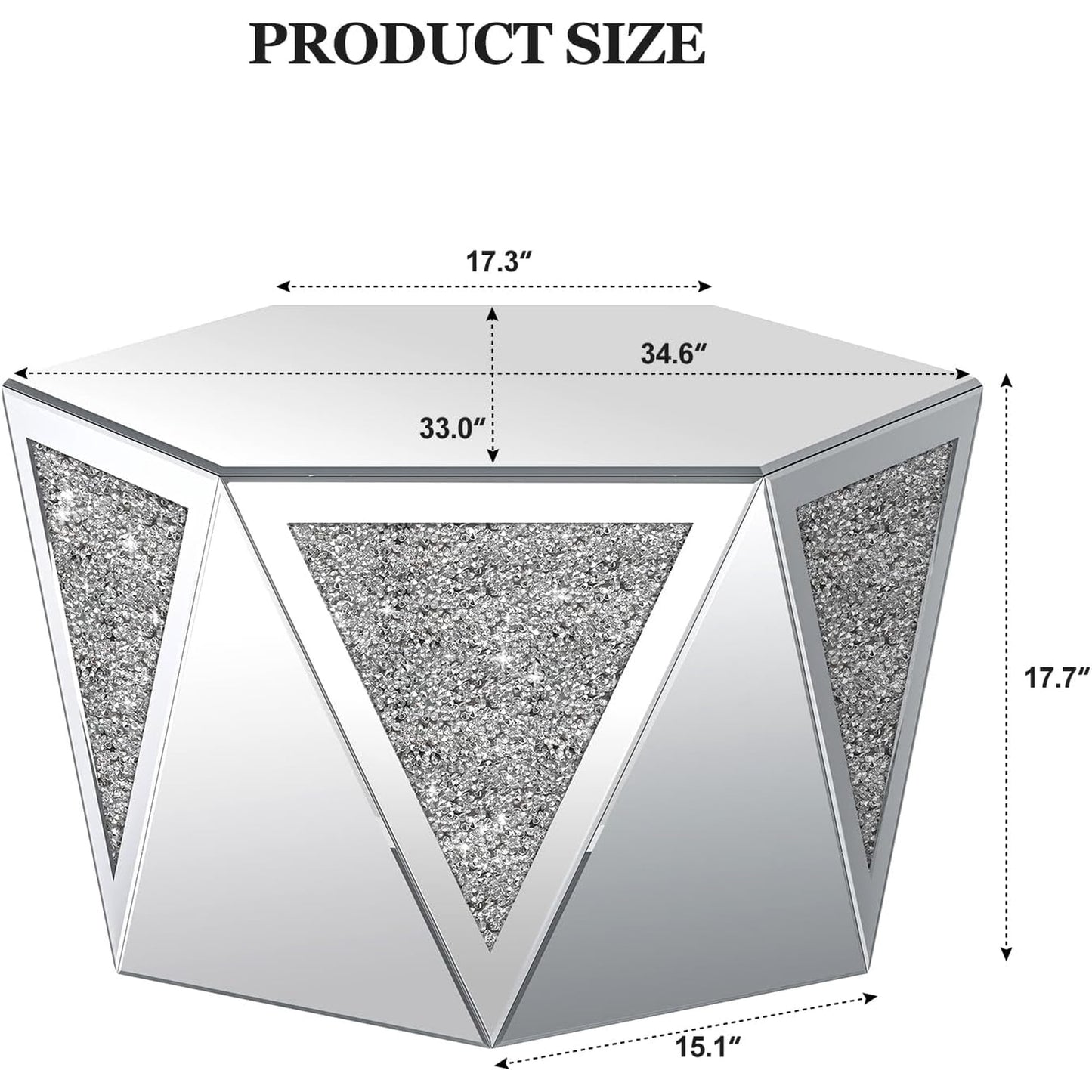 ARICOEASY Mirrored Coffee Table Crystal Diamond Accent Table Leisure Table Cocktail Table Center Table for Living Room Decor