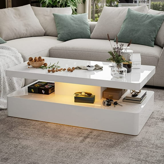 ARICOEASY LED High Glossy Coffee Table, Modern Coffee Table for Living Room with 16 Colors LED Lights