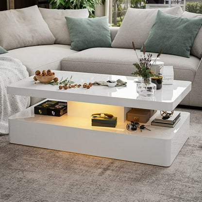 ARICOEASY LED High Glossy Coffee Table, Modern Coffee Table for Living Room with 16 Colors LED Lights