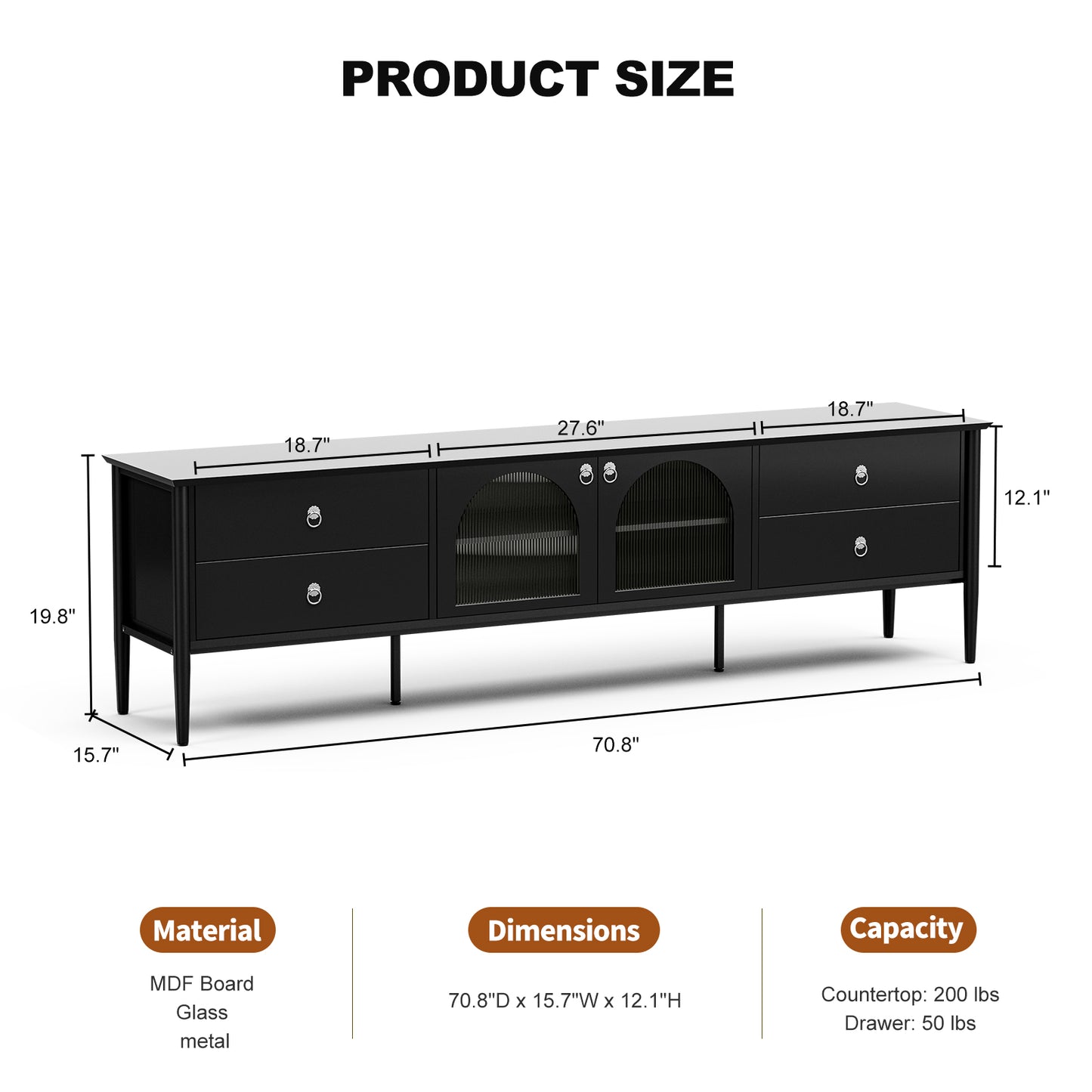 LED TV Stand for 85+ Inch TV with 2 Glass Doors, 4 Drawers and LED Lights,Glass Entertainment Center for Living Room