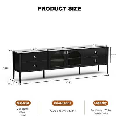 LED TV Stand for 85+ Inch TV with 2 Glass Doors, 4 Drawers and LED Lights,Glass Entertainment Center for Living Room