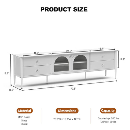 LED TV Stand for 85+ Inch TV with 2 Glass Doors, 4 Drawers and LED Lights,Glass Entertainment Center for Living Room