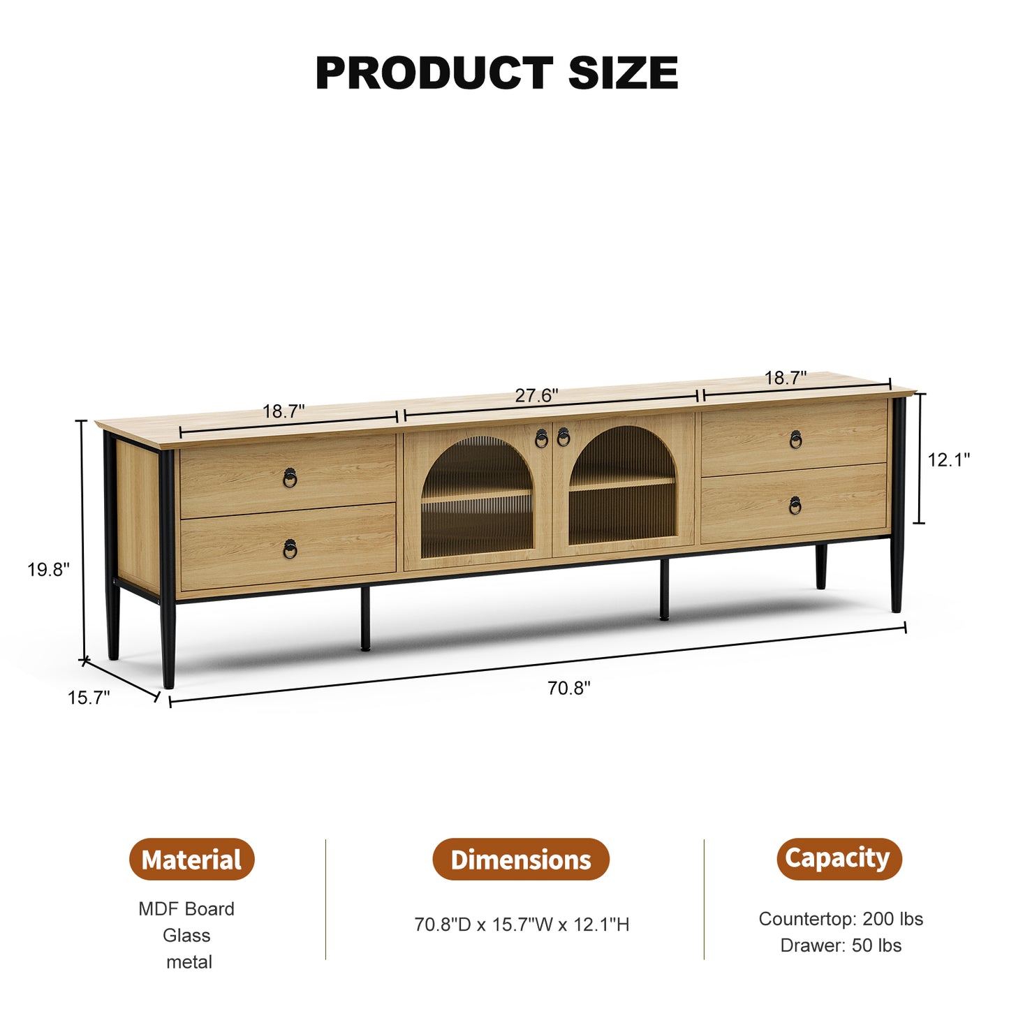 LED TV Stand for 85+ Inch TV with 2 Glass Doors, 4 Drawers and LED Lights,Glass Entertainment Center for Living Room