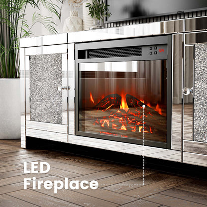 Fireplace Mirrored TV Stand with Remote Colors Changing LED Fireplace, Entertainment Center for Living Room