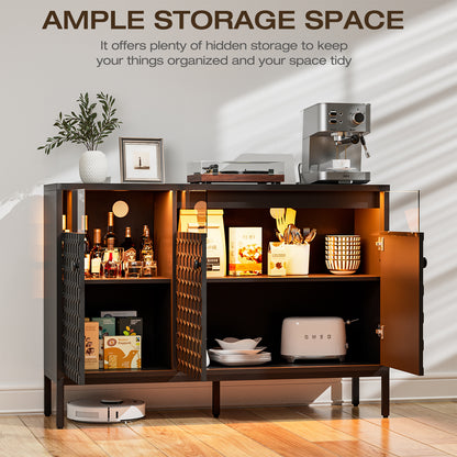 LED Buffet Cabinet with Power Outlet,3 Doors Sideboard Cabinet Table