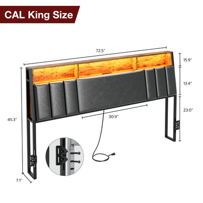 Headboard with Charging Station, LED Lights and Hidden Storage