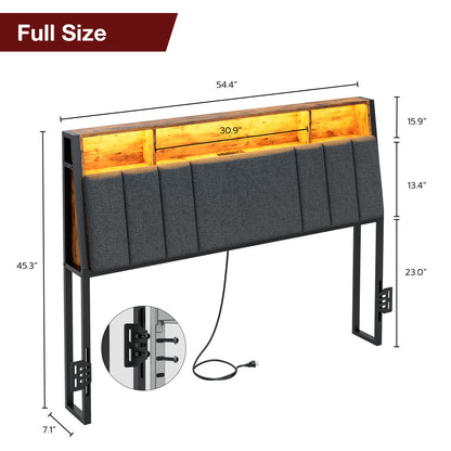 Headboard with Charging Station, LED Lights and Hidden Storage