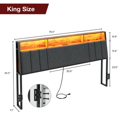 Headboard with Charging Station, LED Lights and Hidden Storage