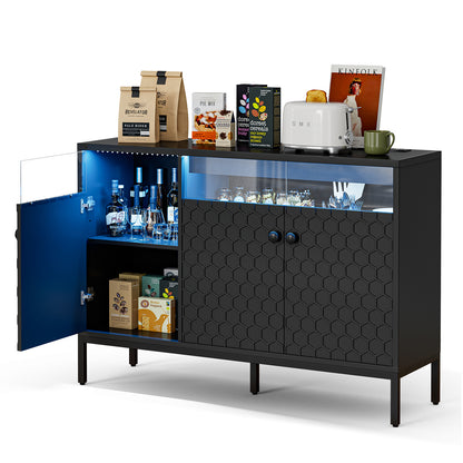 LED Buffet Cabinet with Power Outlet,4 Doors Sideboard Cabinet Table
