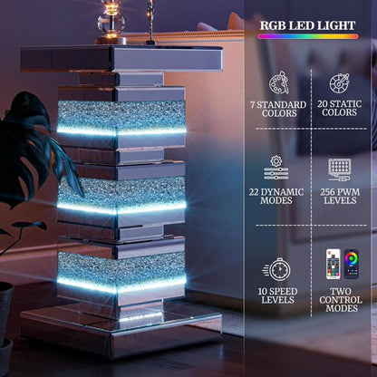 ARICOEASY Mirrored End Table Nightstand Bedside Table with LED light