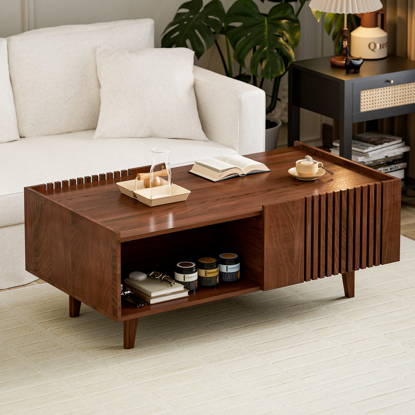 Fluted Coffee table with Storage for living room