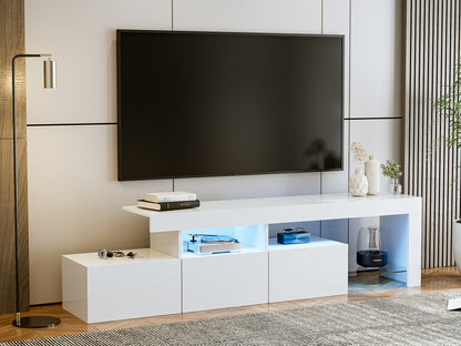 LED TV Stand for 75+ inch TV, Entertainment Center w/Colors Lights & 3 Storage Cabinets
