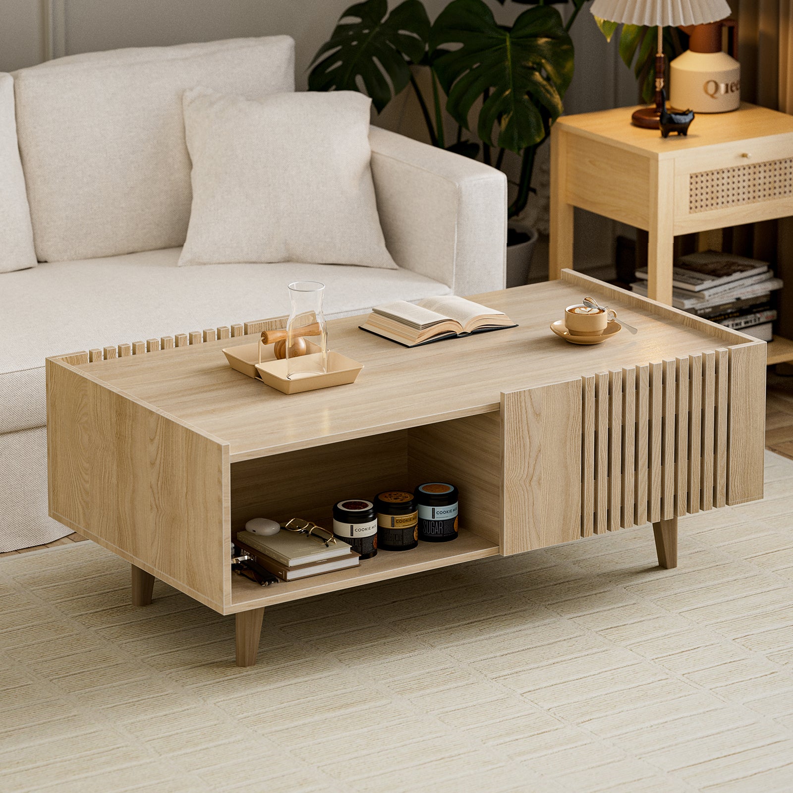 Fluted Coffee table with Storage for living room