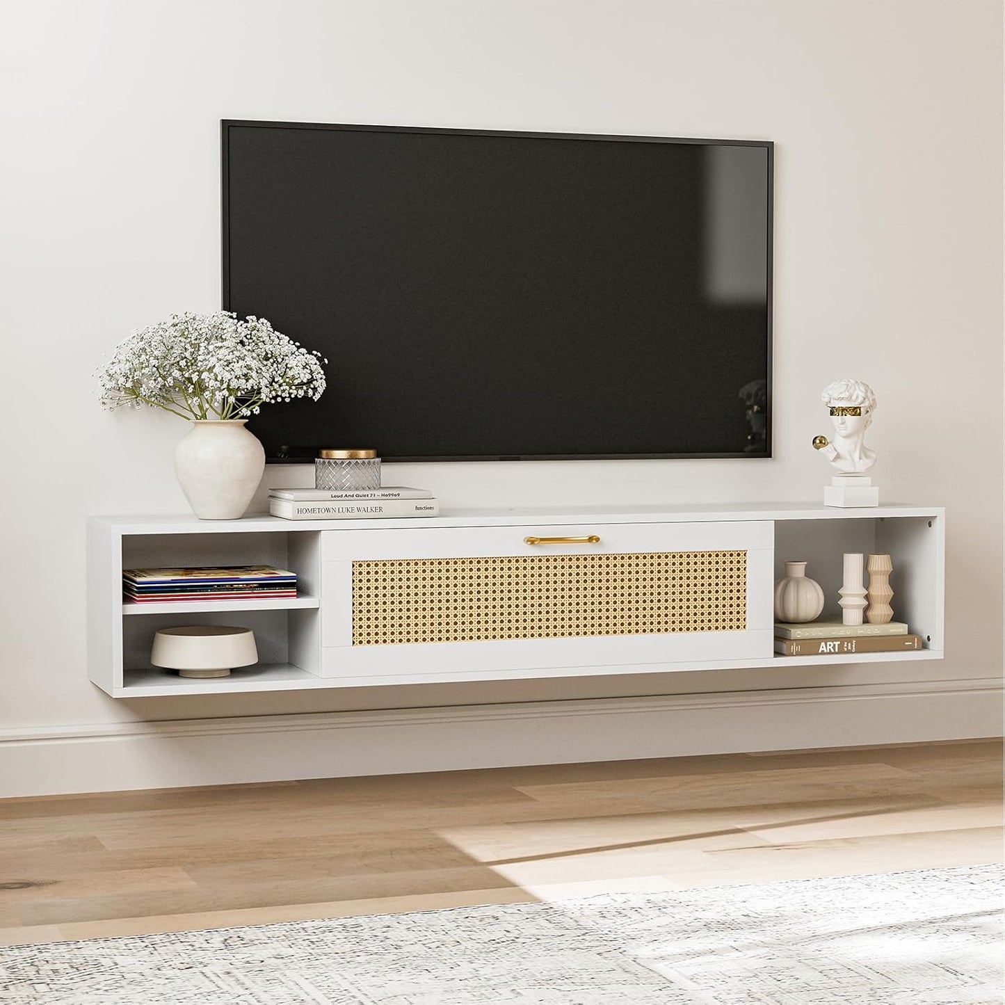 Floating TV Stand, Wall Mounted TV Cabinet with Storage, Entertainment Media Console