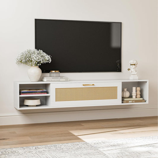 Floating TV Stand, Wall Mounted TV Cabinet with Storage, Entertainment Media Console