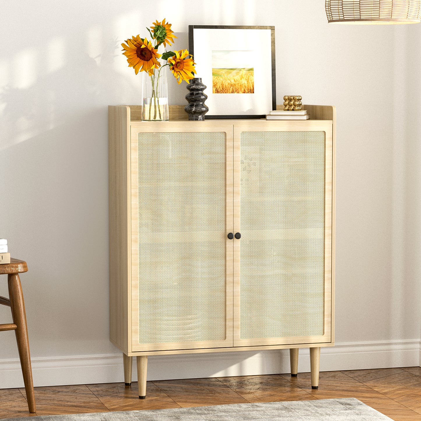 Rattan Cabinet with Storage Adjustable Shelves,Buffet Sideboard Accent