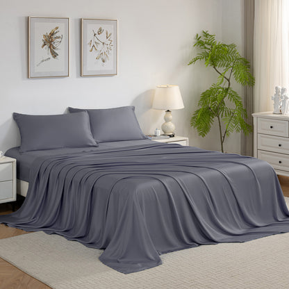 Bed Sheet Set-4 Piece 16” Deep Pocket, Ultra Soft Breathable Silky Bedding Sheets & Pillowcases-Grey