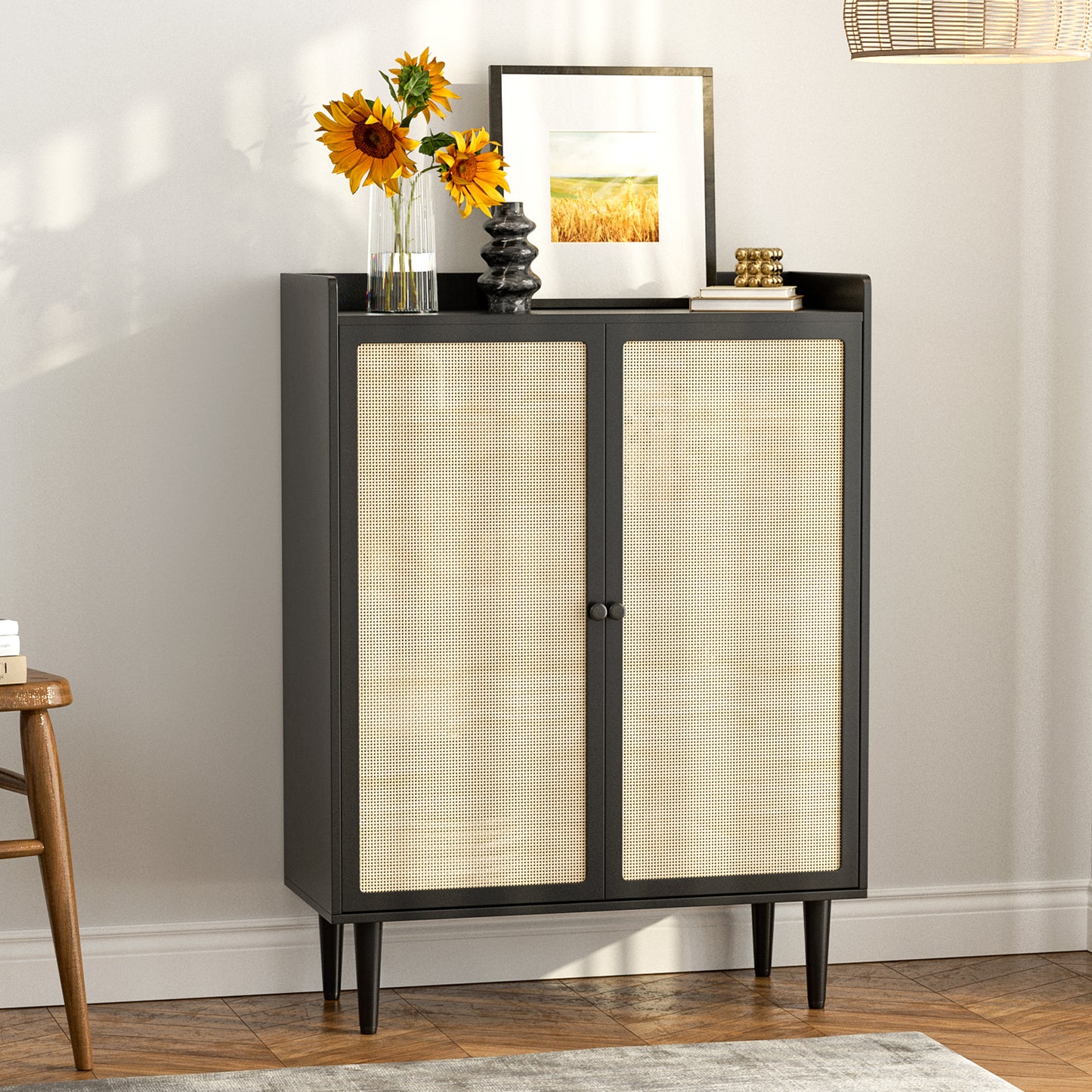 Rattan Cabinet with Storage Adjustable Shelves,Buffet Sideboard Accent