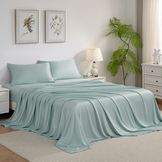 Bed Sheet Set-4 Piece 16” Deep Pocket, Ultra Soft Breathable Silky Bedding Sheets & Pillowcases-Light Green