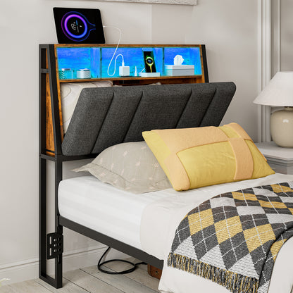 Headboard with Charging Station, LED Lights and Hidden Storage