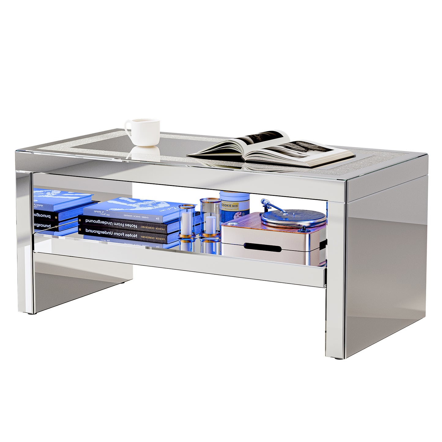 2 Tier Mirrored Glass Coffee Table with Led