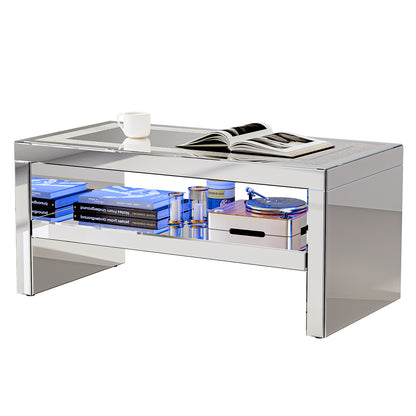 2 Tier Mirrored Glass Coffee Table with Led