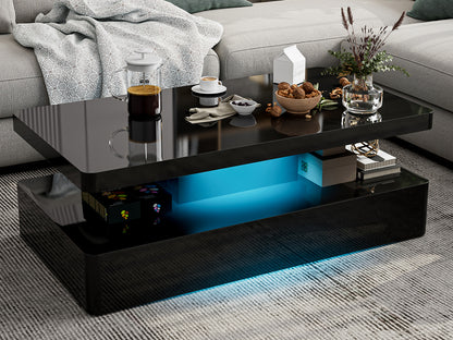 LED Coffee Table 2-Tier Rectangle Living Room Center Table with 16 Colors Lights