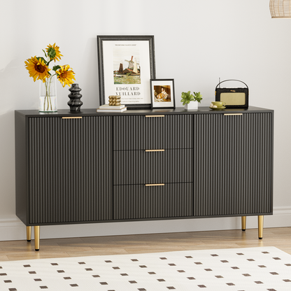 Sideboard with Drawers, Fluted Buffet Cabinet with Storage, Adjustable Shelves