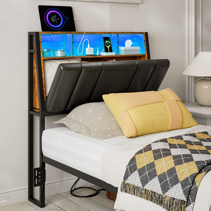 Headboard with Charging Station, LED Lights and Hidden Storage