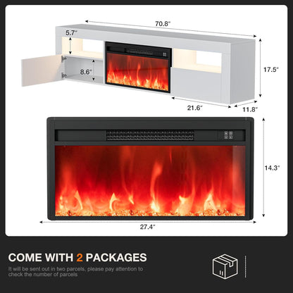 ARICOEASY Floating TV Stand with 28" Electric Fireplace & RGB LED Lights, Wall Mounted Media Console for TVs Up to 80"