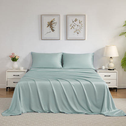 Bed Sheet Set-4 Piece 16” Deep Pocket, Ultra Soft Breathable Silky Bedding Sheets & Pillowcases-Light Green
