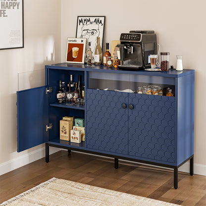 LED Buffet Cabinet with Power Outlet,3 Doors Sideboard Cabinet Table