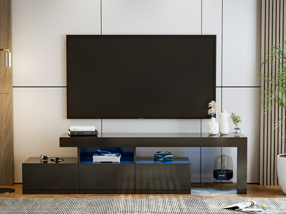 LED TV Stand for 75+ inch TV, Entertainment Center w/Colors Lights & 3 Storage Cabinets