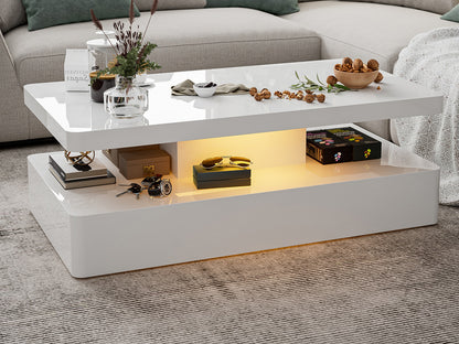 LED Coffee Table 2-Tier Rectangle Living Room Center Table with 16 Colors Lights