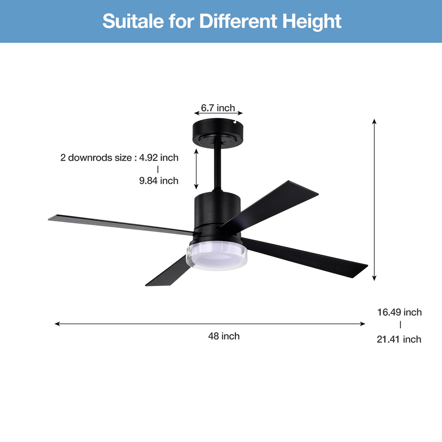 48" 4 - Blade LED Standard Ceiling Fan with Remote Control and Light Kit Included