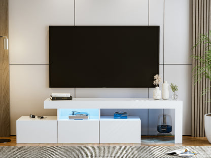 LED TV Stand for 75+ inch TV, Entertainment Center w/Colors Lights & 3 Storage Cabinets