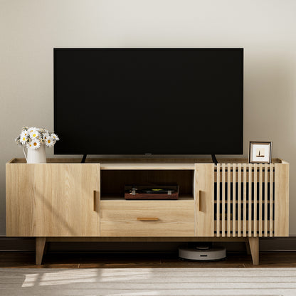 Fluted TV Stand for 75 Inch TV, with Drawer & 2 Cabinet Doors