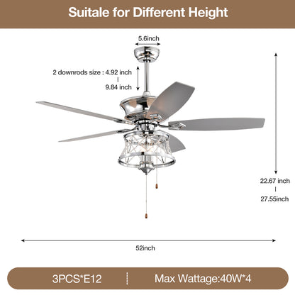 Ceiling Fans 52 Inch Industrial Style Indoor Ceiling Fan with Pull-cord Control