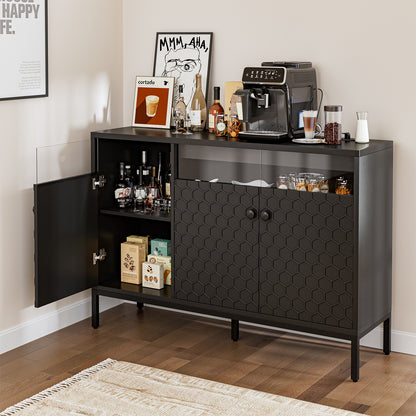 LED Buffet Cabinet with Power Outlet,3 Doors Sideboard Cabinet Table