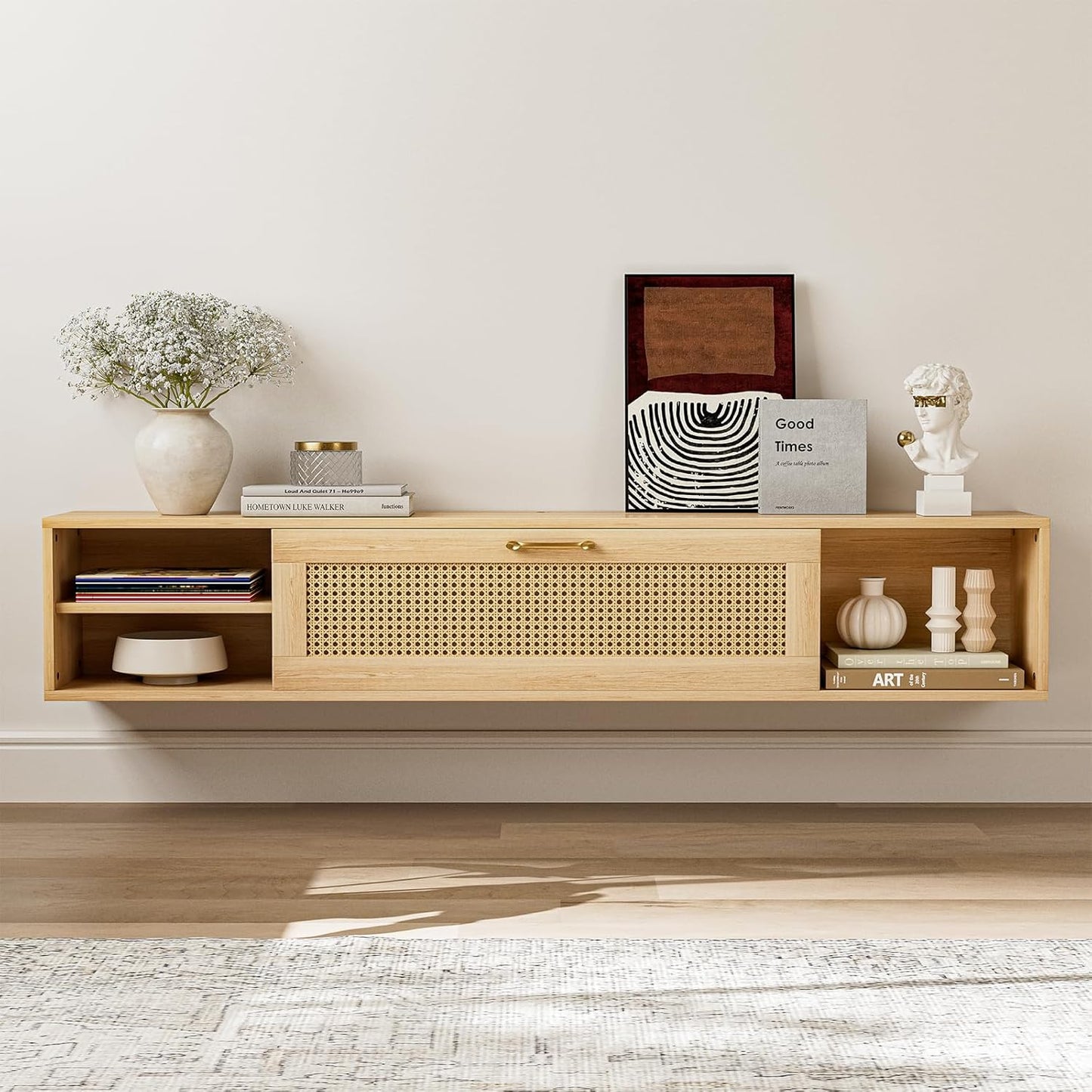Floating TV Stand, Wall Mounted TV Cabinet with Storage, Entertainment Media Console