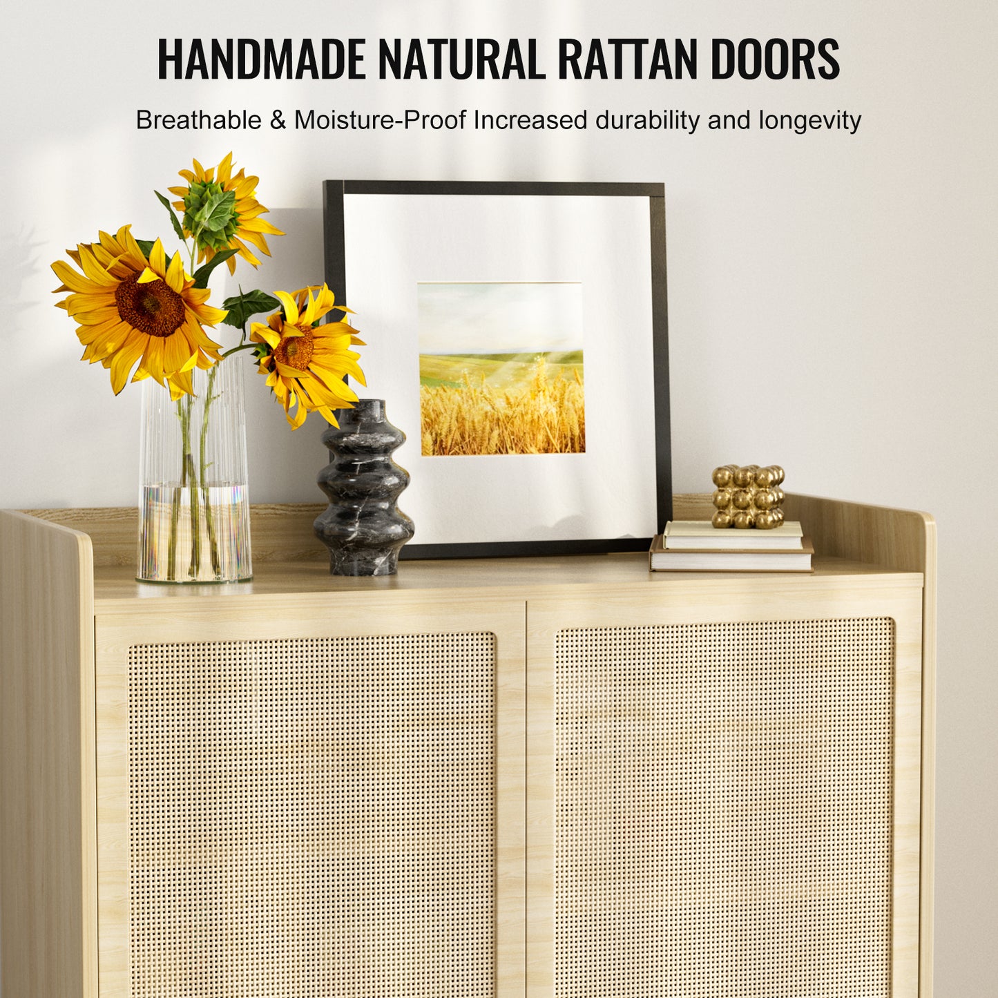 Rattan Cabinet with Storage Adjustable Shelves,Buffet Sideboard Accent