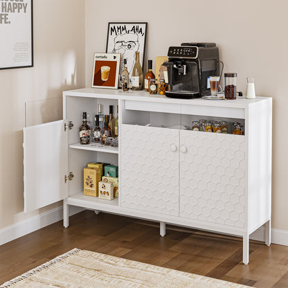 LED Buffet Cabinet with Power Outlet,3 Doors Sideboard Cabinet Table