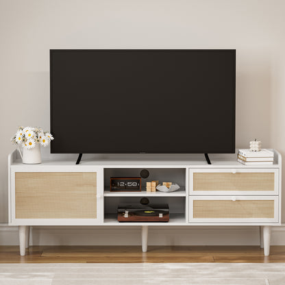 Rattan TV Stand 75 Inch TV with 2 Natural Rattan Drawers