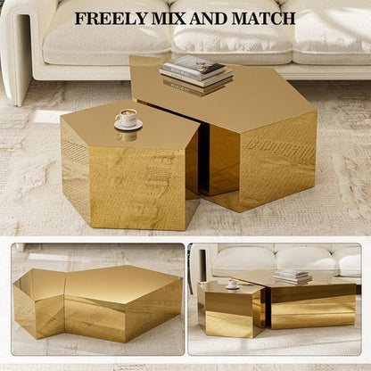 ARICOEASY Modern Luxury Stainless Steel Large Coffee Table for Living Room, Set of 2