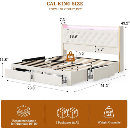 ARICOEASY Bed Frames with 3 Drawer Storage, Velvet Platform Bed with Button Tufted Headboard
