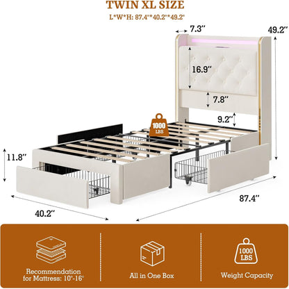 ARICOEASY Bed Frames with 3 Drawer Storage, Velvet Platform Bed with Button Tufted Headboard