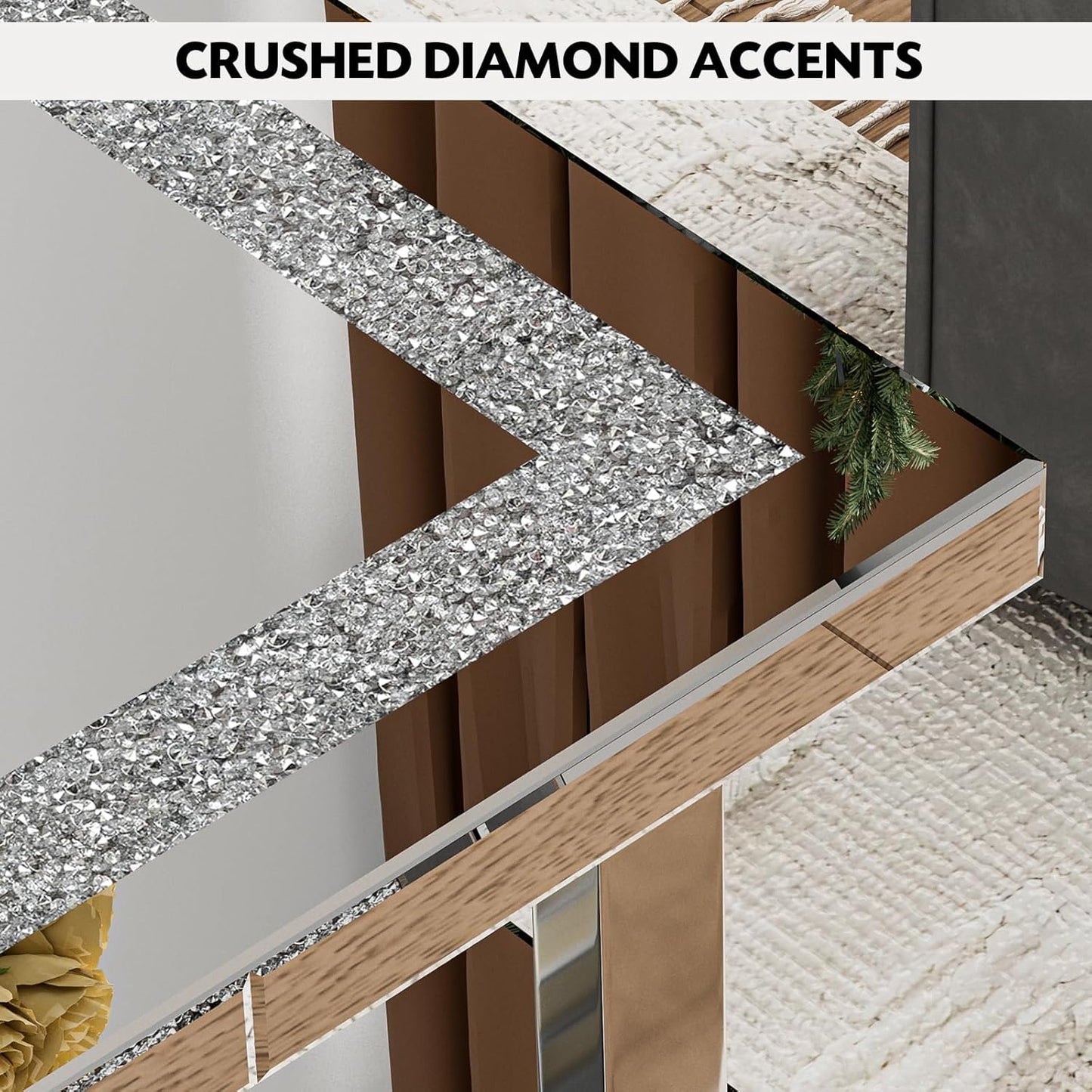 ARICOEASY Modern Mirrored Coffee Table Contemporary 2-Tier Storage Table with Crushed Diamond & Stainless Steel Legs for Living Room