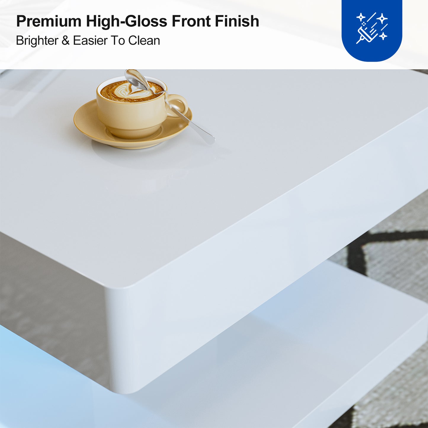 LED Coffee Table 2-Tier Rectangle Living Room Center Table with 16 Colors Lights