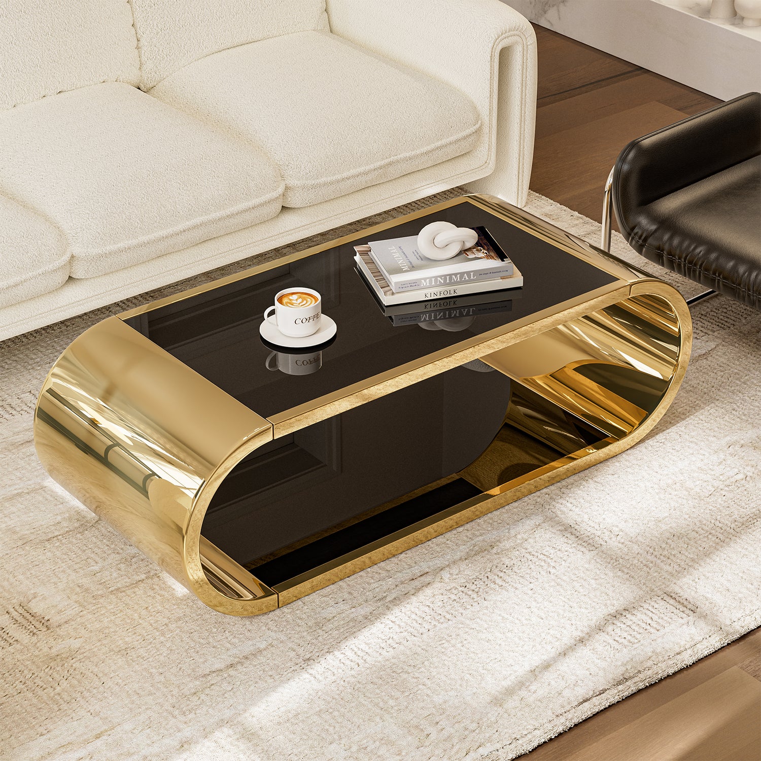 Internet celebrity Gold Stainless with Glass Coffee Table